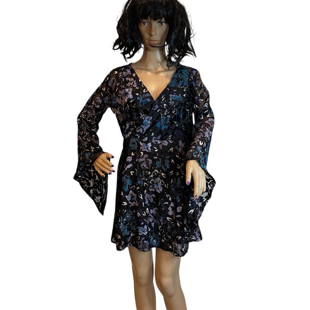 Shayanne Floral Velvet Burnout Western Cowgirl Whimsigoth Mini Dress Medium NWT